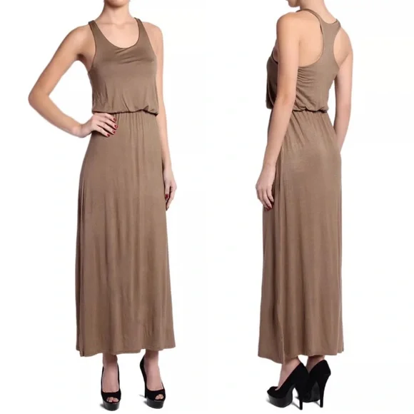 Drapey High Waist Racerback Jersey Maxi Dress | Color: Brown/Tan | Size: S | Pm-64957167's Closet